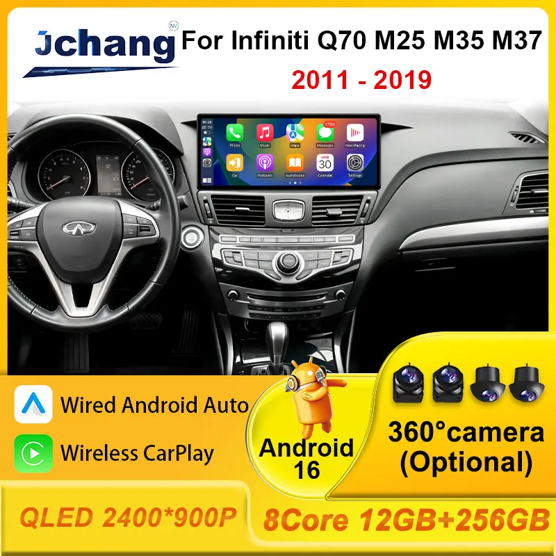 Android 16 Car Radio for Infiniti Q70 M25 M35 M37 2011 - 2019 Video Multimedia Player WiFi 4G BT Wireless CarPlay Auto GPS Navi