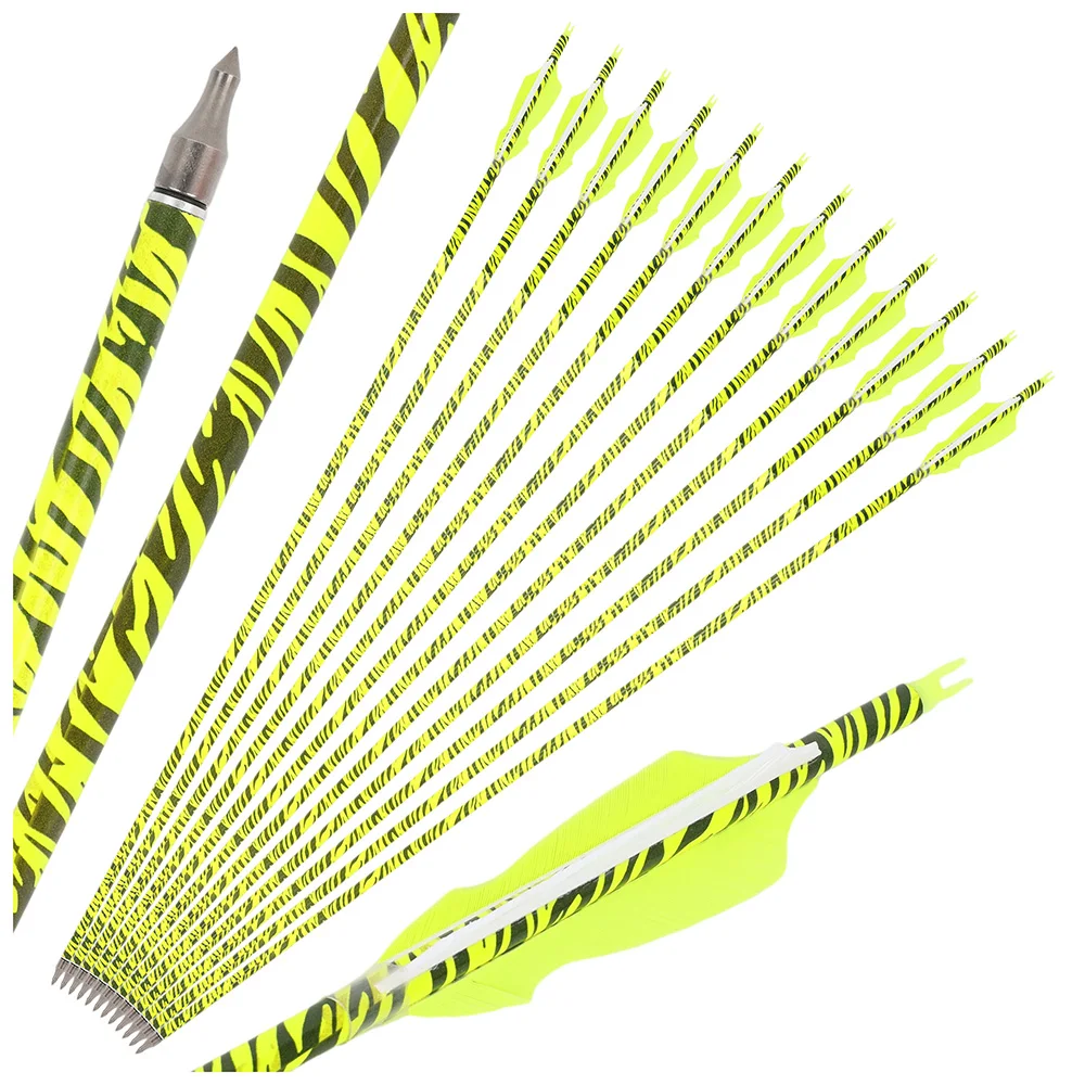 

6/12PCS 30inch Archery Arrows Leopard Print Carbon 500SP Spine with 4 Inch Barbed Feathers for Competition Hunting Use