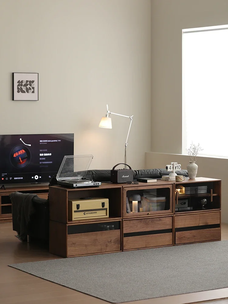 North American black walnut living room TV cabinet, modular free combination low cabinet