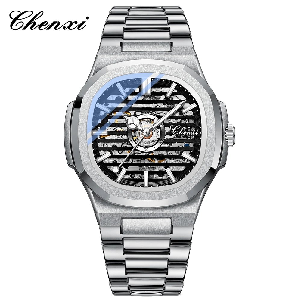 

CHENXI полностью автоматические механические мужские часы, деловые мужские часы с ремешком из нержавеющей стали, светящиеся водонепроницаемые мужские наручные часы