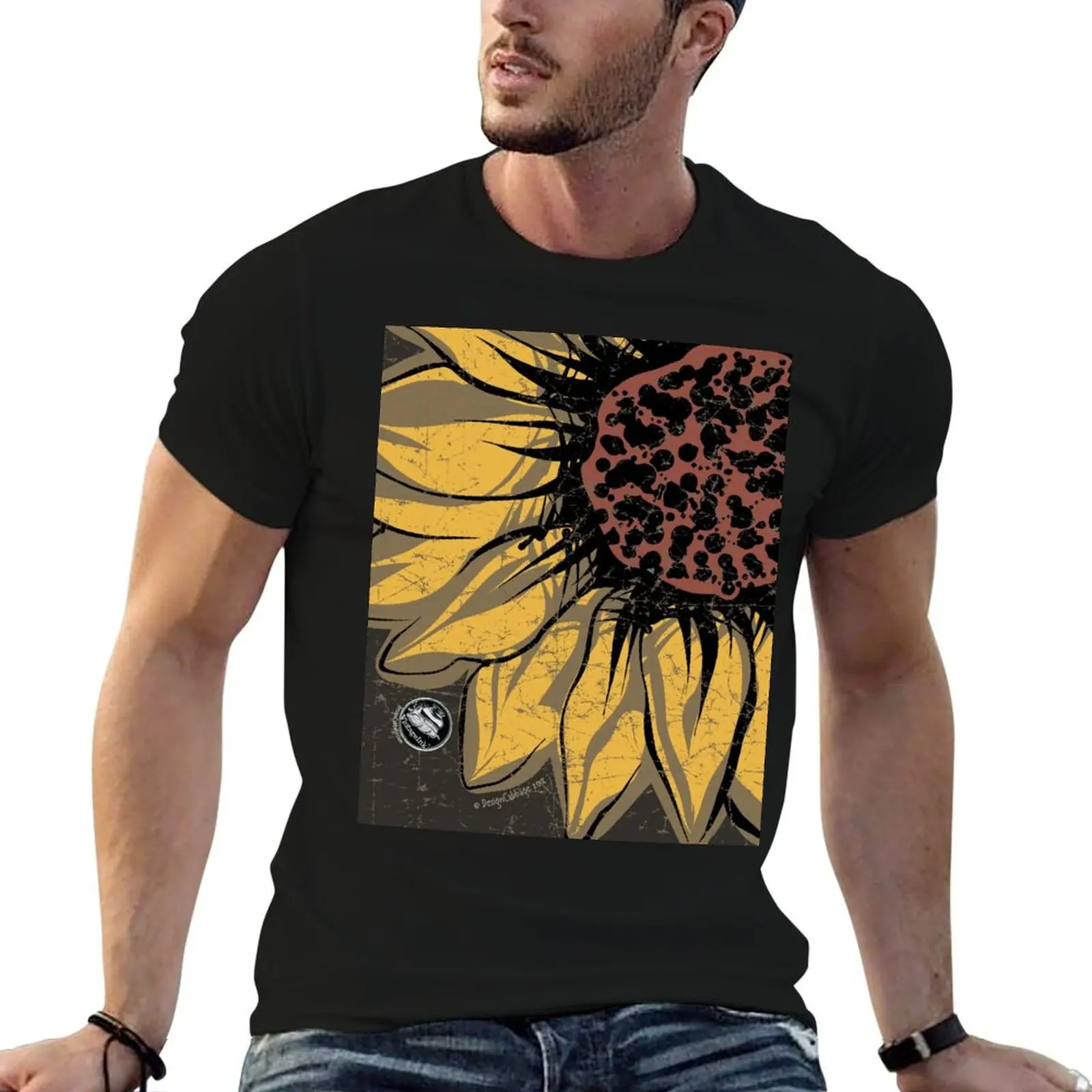 Sunflower Daisy Flower Garden Vintage Graphic VintageInk? by DesignCabbage? T-Shirt Breathable Workout Short Sleeve Top