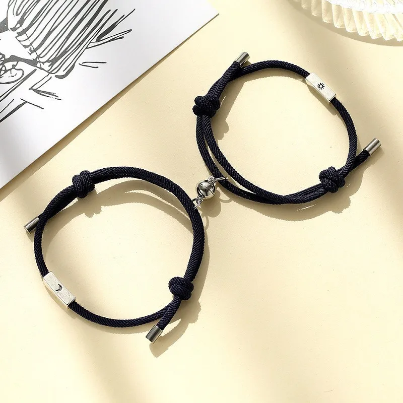 Fashion New Alloy Sun And Moon Couple Bracelets A Pair Of Magnet Phase Suction Simple Retro Girlfriends Hand Rope