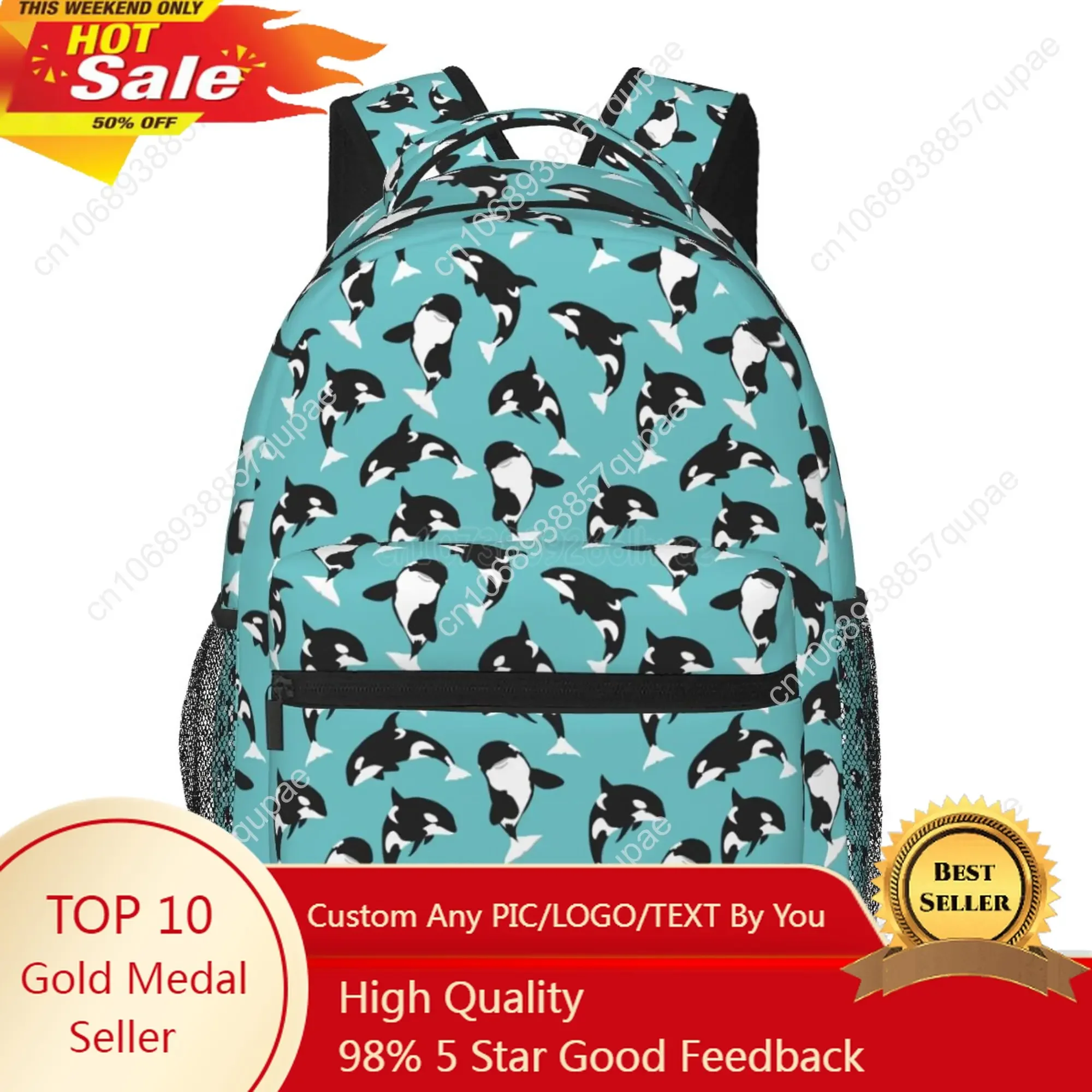 Killer Whale Orca Theme Travel Backpack for Women Men 15.6 Inch Durable Lightweight Student Book Bag Hiking Camping Daypack