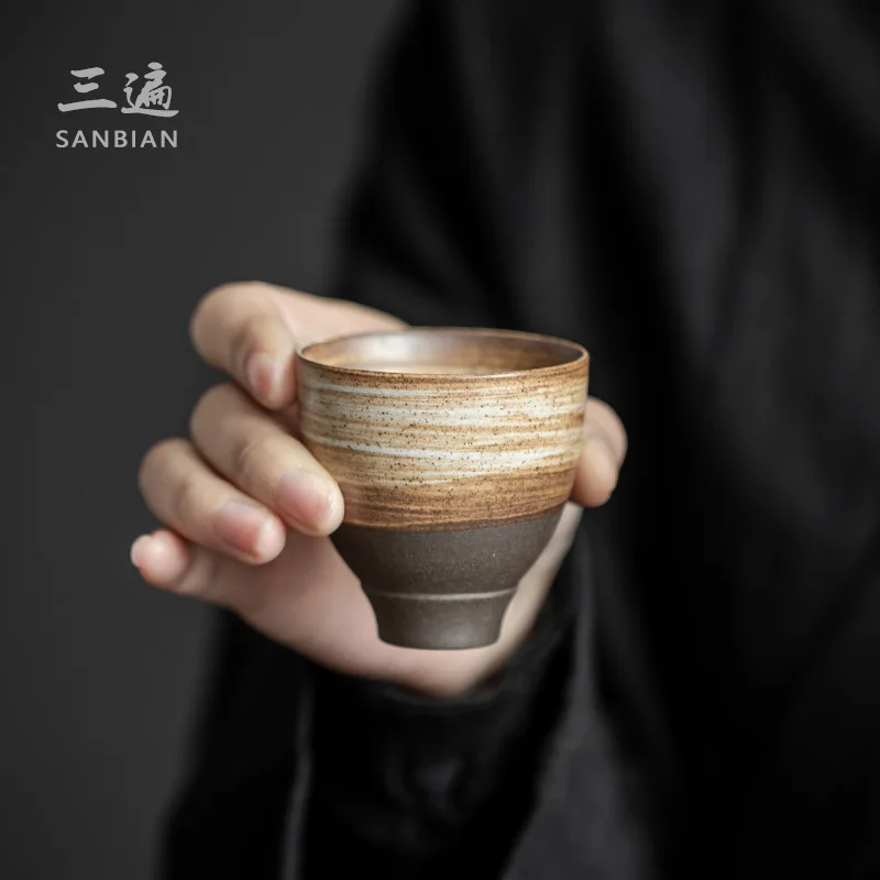 

Three Time Jaanese Style Owder Tea Cu, Handmade Coarse Ottery Ceramic Bowl, Kung Fu Set, Master
