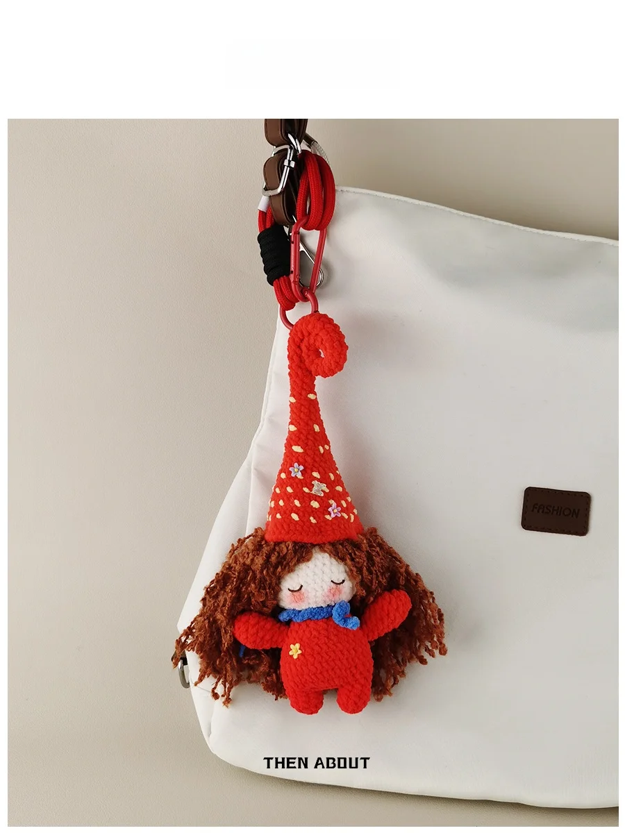 Thenabout Witch Doll Plush Toy Bag Pendant Keychain Handmade Gift Soft Stuffed Animal Figure Fashionable Bag Accessory
