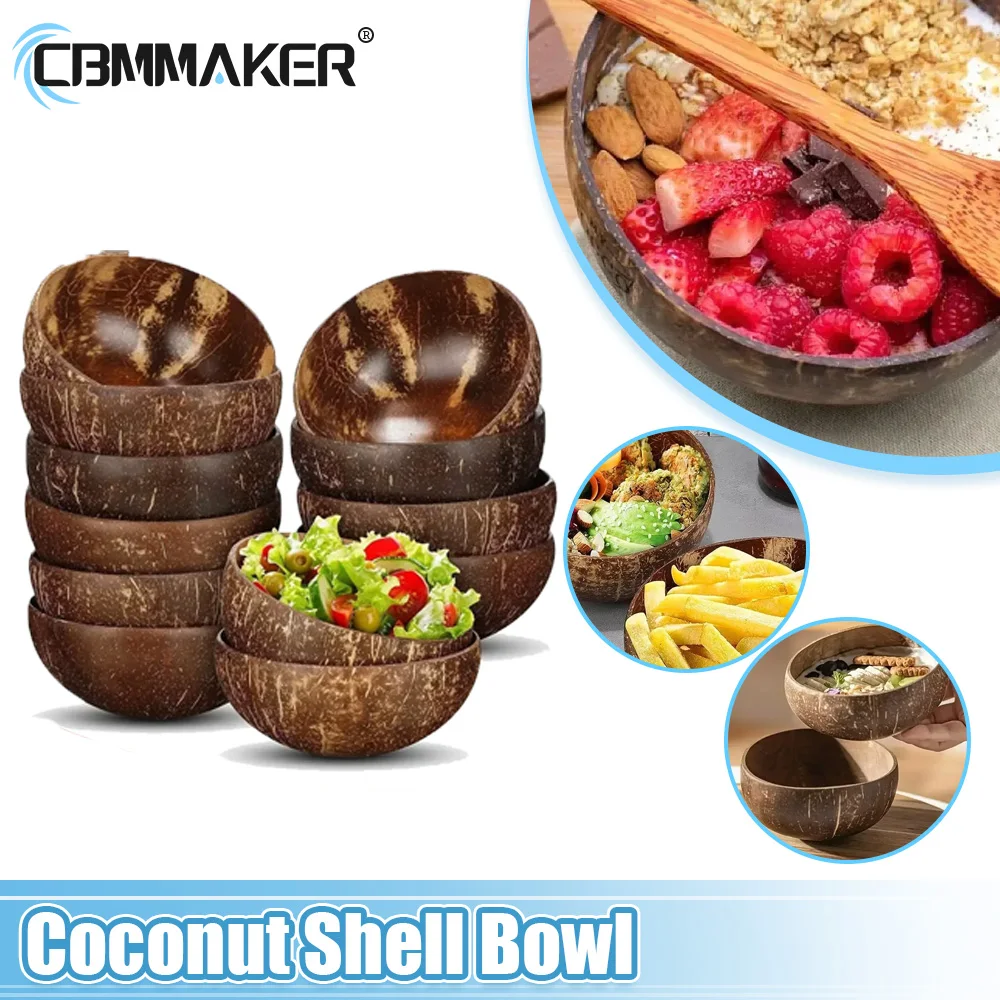 

1/3/5pcs Kitchen Coconut Shape Bowl Natural Coconut Bowl Large Container Fruit Salad Dessert Bowl Southeast Asian Tableware