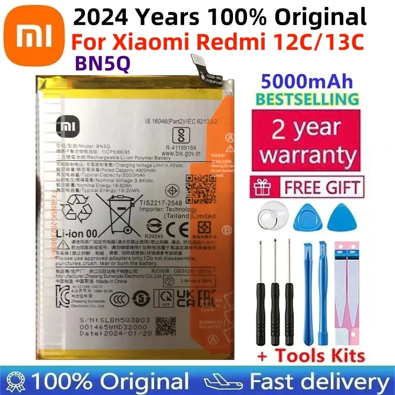 

2024 Years 100% Original BN5Q For Xiaomi Redmi13C Redmi12C 23124RN87C Mobile Battery Replacement Batteries Fast Shipping+Tools