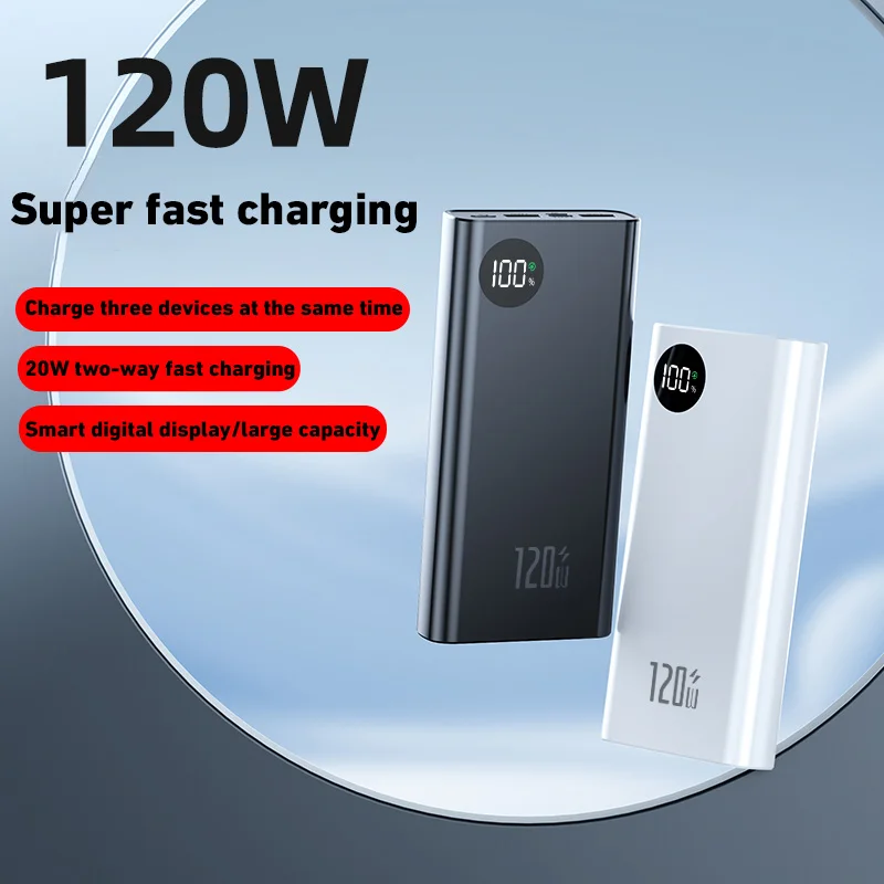 Lenovo-Banco de energía portátil de 200000mAh, cargador rápido de 120W, batería de respaldo Superfina, batería de alta capacidad para iPhone 14 15 Samsung