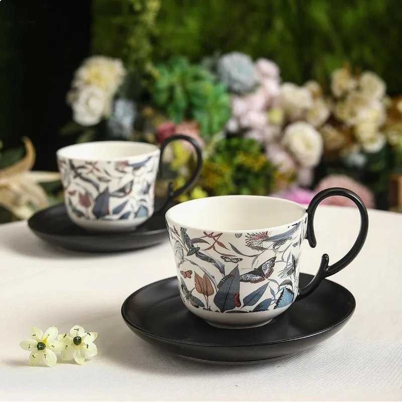 Creative Vintage Vine Pattern Ceramic Coffee Cup Saucer Set Premium Light Luxury Afternoon Tea Cup Home Porcelain Gift Box