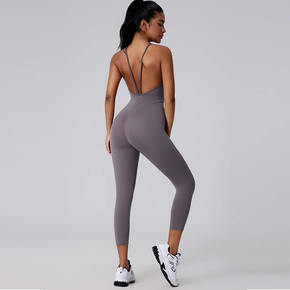 

Sexy Backless Sleeveless Tight Sport Jumpsuit with Paded Women One Piece Summer Outfits Ladies Yoga Fitness Overalls Gym Clothes