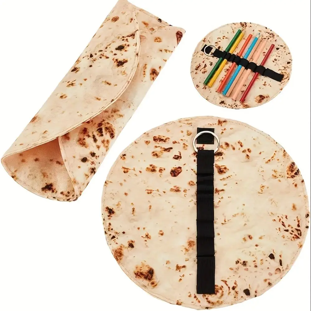 Creative Design Flying Pancake Pencil Case Stain-resistant Fun Burrito Design Simulated Pancake Storage Bag Canvas Material