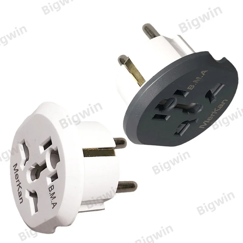 International Multi-function Socket to EU Schuko Type F Plug Adapter Universal Travel Adaptor Europe Grounded 2 Round Pin Power