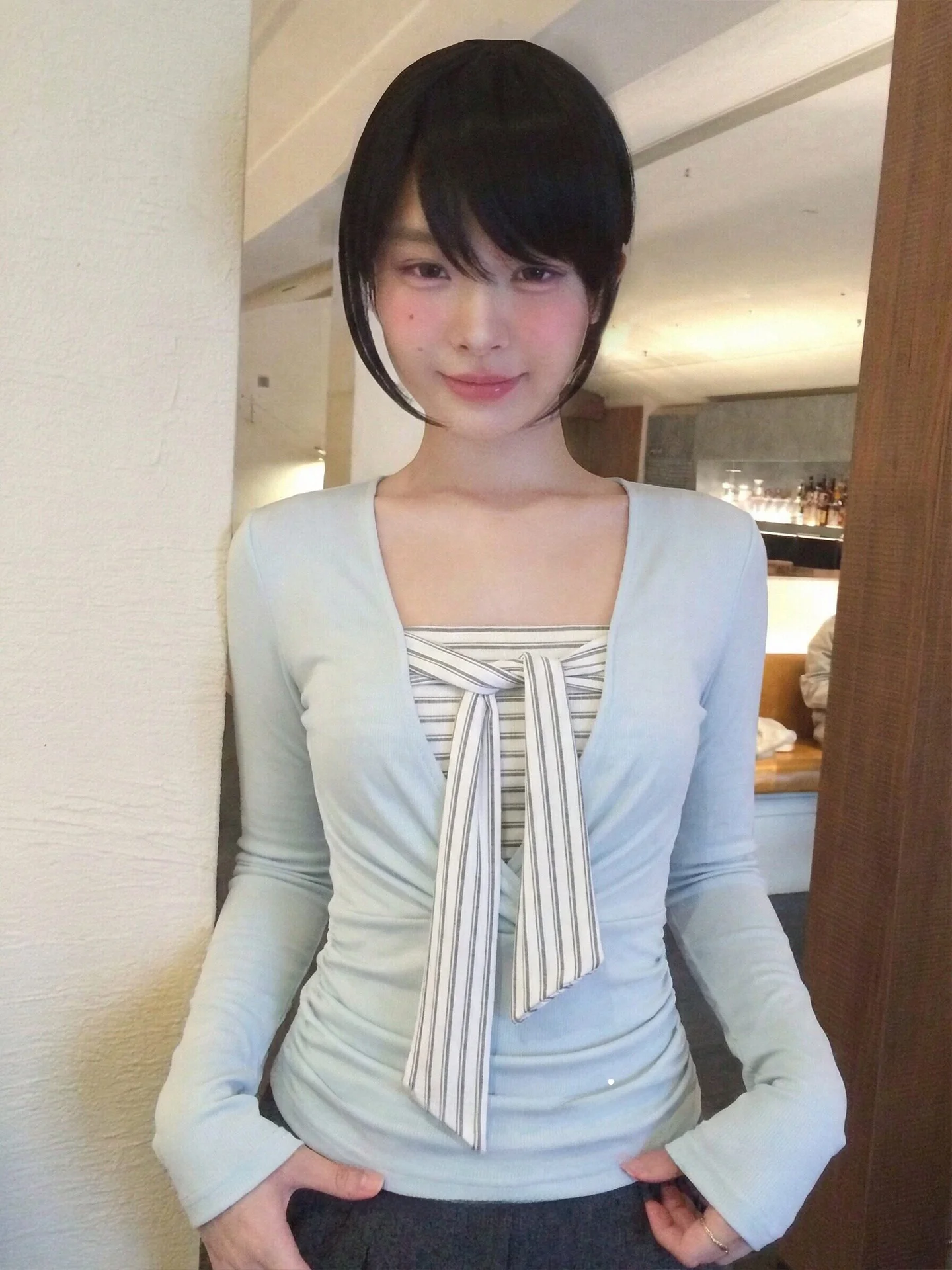 Korean Style Long Sleeve Wrap Neck Two Piece Set Women's Early Spring Stripe Tube Top Slimming Sexy Top City Walk Suitable