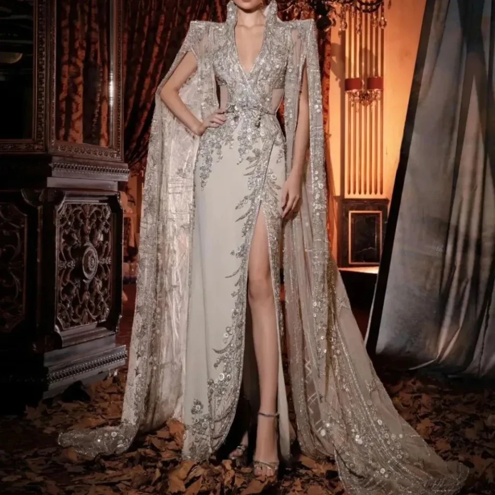 

Элегантные прямые вечерние платья с v-образным вырезом и аппликацией из бисера с длинными рукавами, вечерние платья для дня рождения, выпускного вечера по индивидуальному заказу