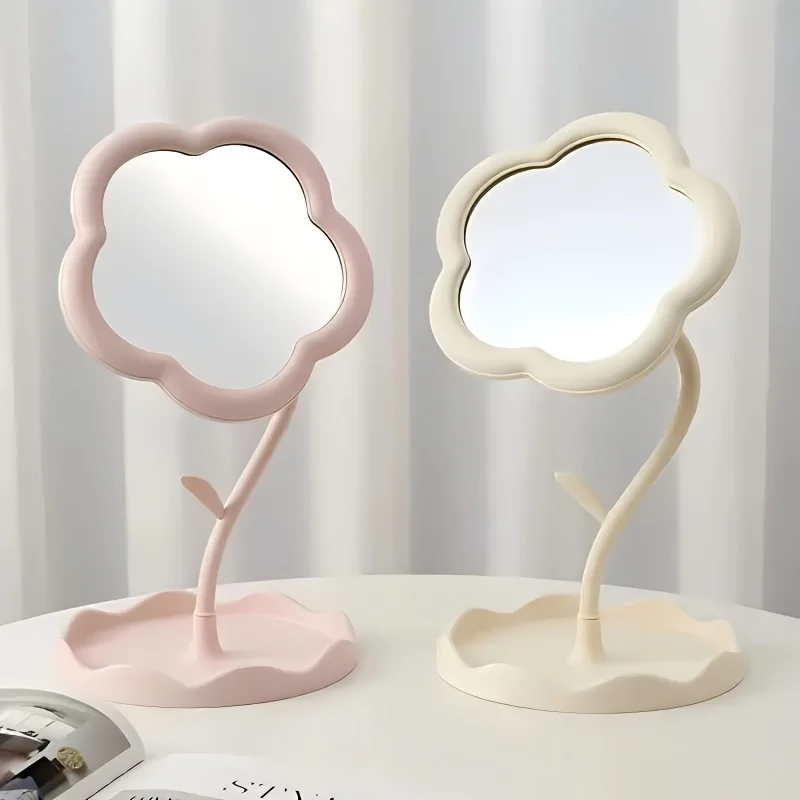 Miroir de maquillage mignon en forme de fleur, 1 pièce |   Miroir de courtoisie de bureau avec rangement, miroir de maquillage tournesol mignon miroir de maquillage HD