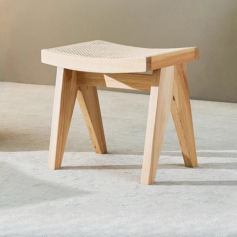 Rattan low stool Nordic solid wood living room designer shoe changing stool