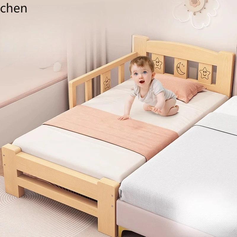 

ZML splicing crib boys and girls all solid wood single guardrail edge widened splicing bed