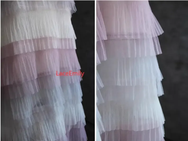 

Rainbow multi-layered pleated mesh tulle fabric light pink Ruffled Lace Fabric, for Girl Dress Tutu Dress Wedding Dress 1 yards