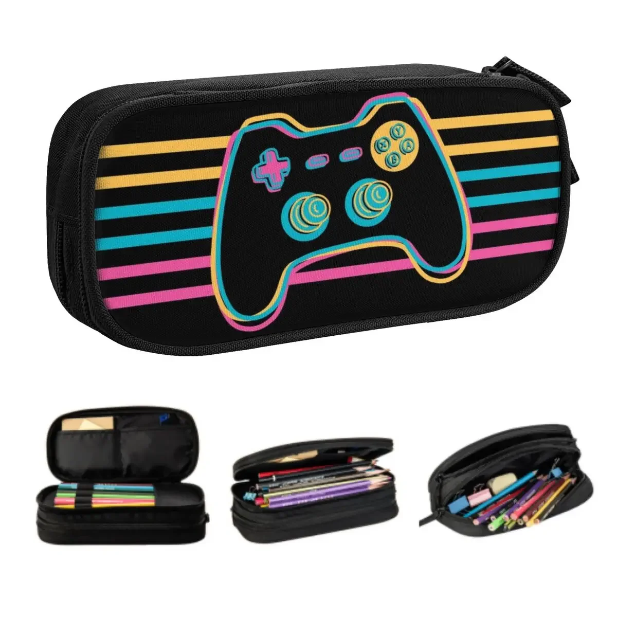 Custom Korean Retro Vintage Gaming Controller Pencil Case for Video Game Joypad Joystick Large Capacity Pen Bag Box Stationery
