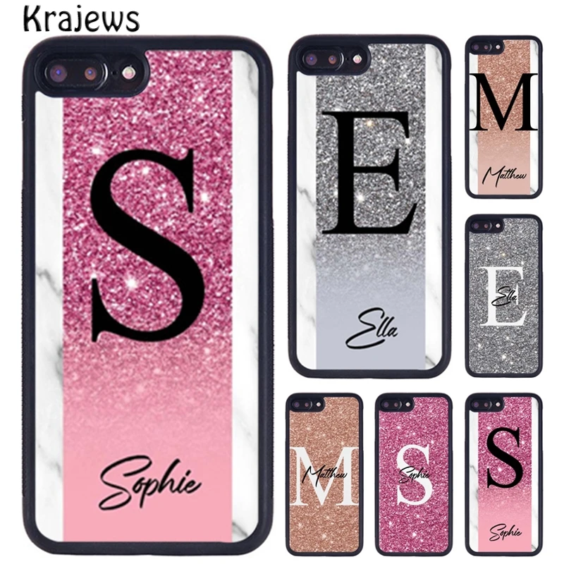 Krajews PERSONALISED NAME GLITTER MARBLE Phone Case For iPhone 16 15 14 XR XS 11 12 mini 13 Pro MAX Plus cover coque