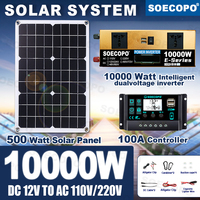 10000W Solar Kit 500W Panel 100A MPPT Controller DC Cable 12V/24V to 220V/110V Inverter for Camping Emergency CE Certified