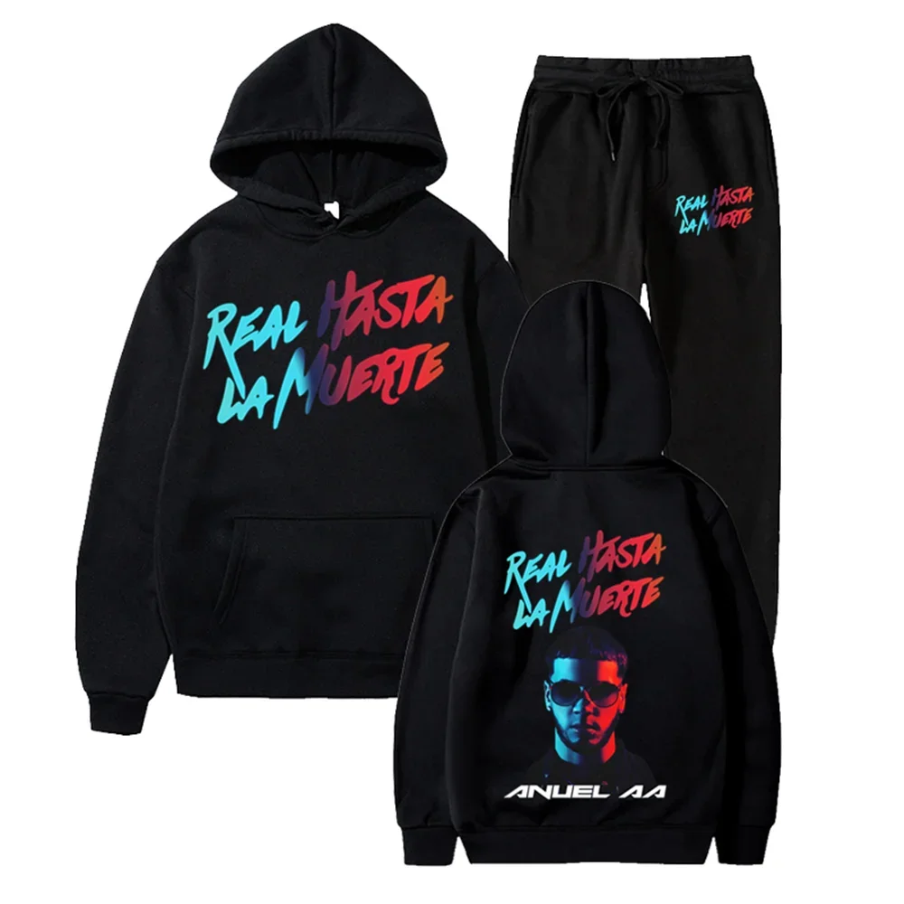 New Anuel AA Printed hoodies Two Piece Set Sweatshirt Real Hasta La Muerte Casual Fashion Men Women Clothing Anime Hoodie Suit