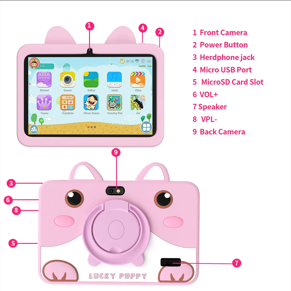 Tablet for Kids 7 Inch Android 13 Wi-Fi Bluetooth 4GB+64GB Dual Camera Educational Software 5G WiFi Tablet PC