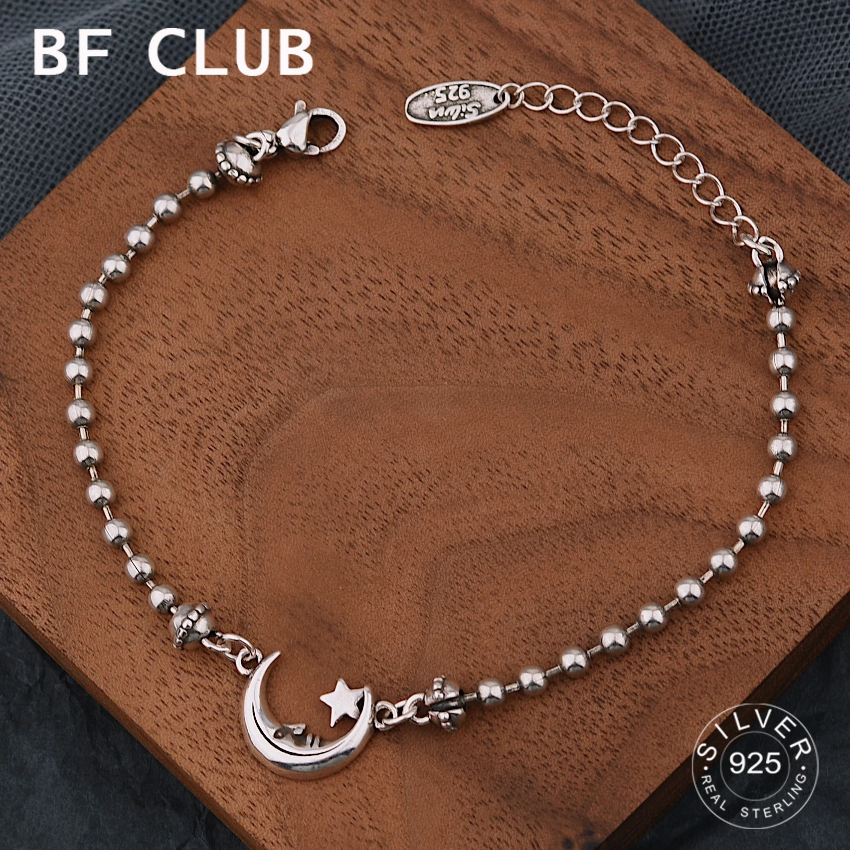 BFCLUBE Silver Color Hiphop Thick Moon Bracelet for Women Men Vintage Handmade Hasp Bracelet Birthday Gift