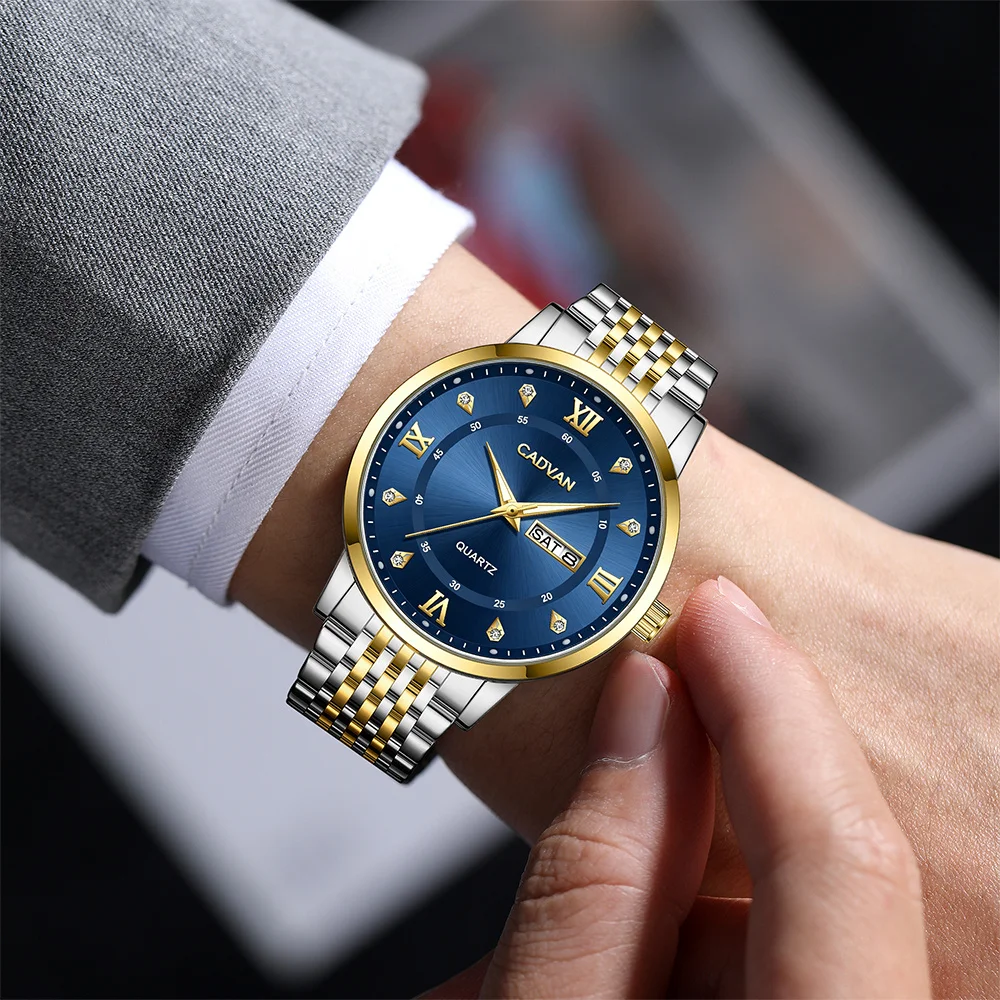 CADVAN Calendar Watch, Stainless Steel Strap, Men's Watch, Equipped with An Adjuster, Shipped with A Box
