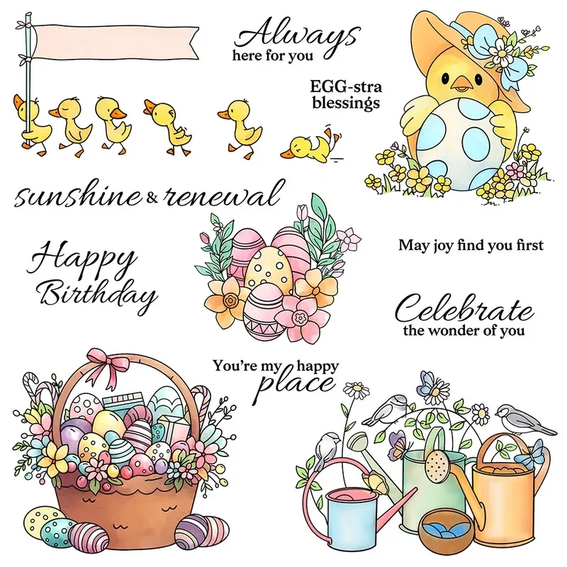 

Easter Colorful Eggs Ducks Clear Stamp Stencils DIY Scrapbooking Supplies Silicone Stamp For Card Making Albums Decor