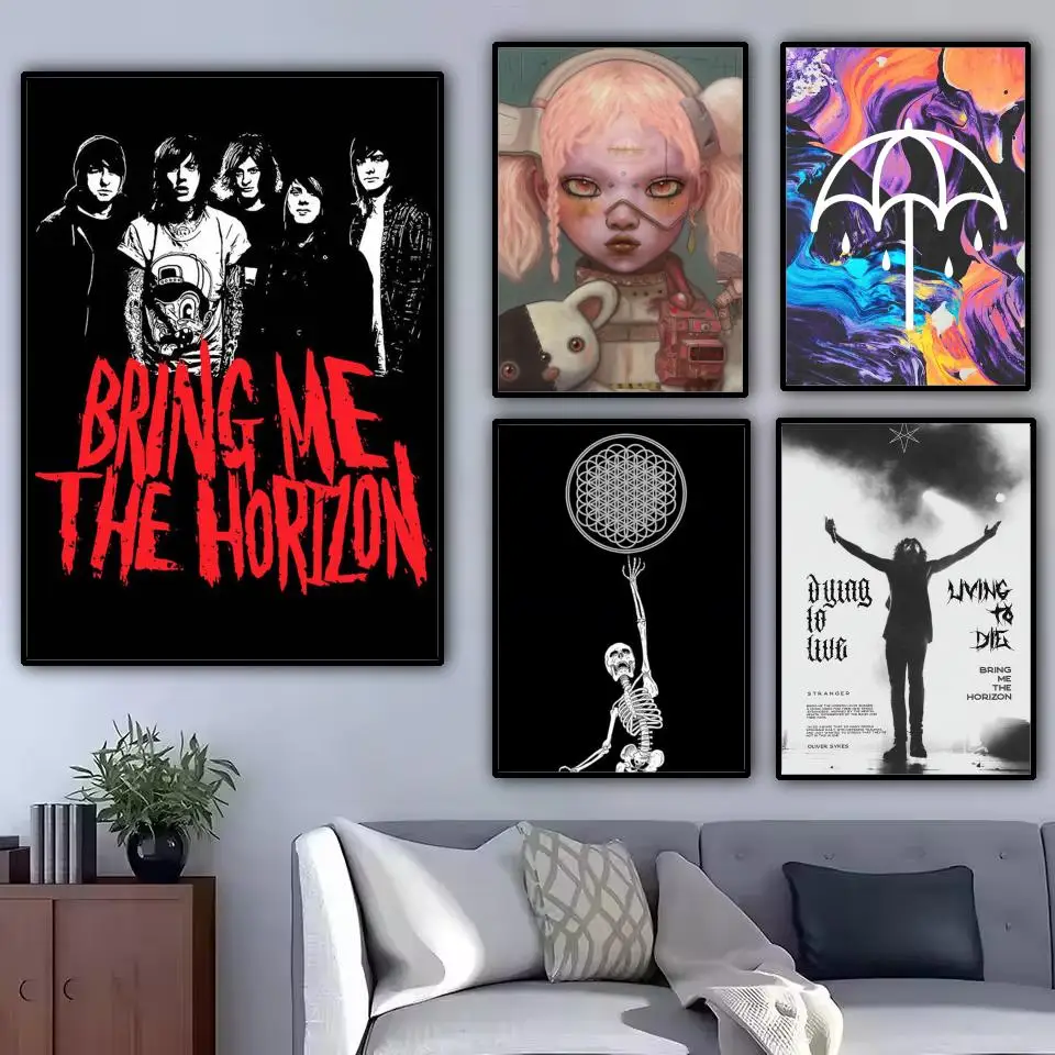 B-Bring Me the H-Horizon Painting Calligraphy Canvas Poster: Crease Free Waterproof Durable All Space Wall Decor
