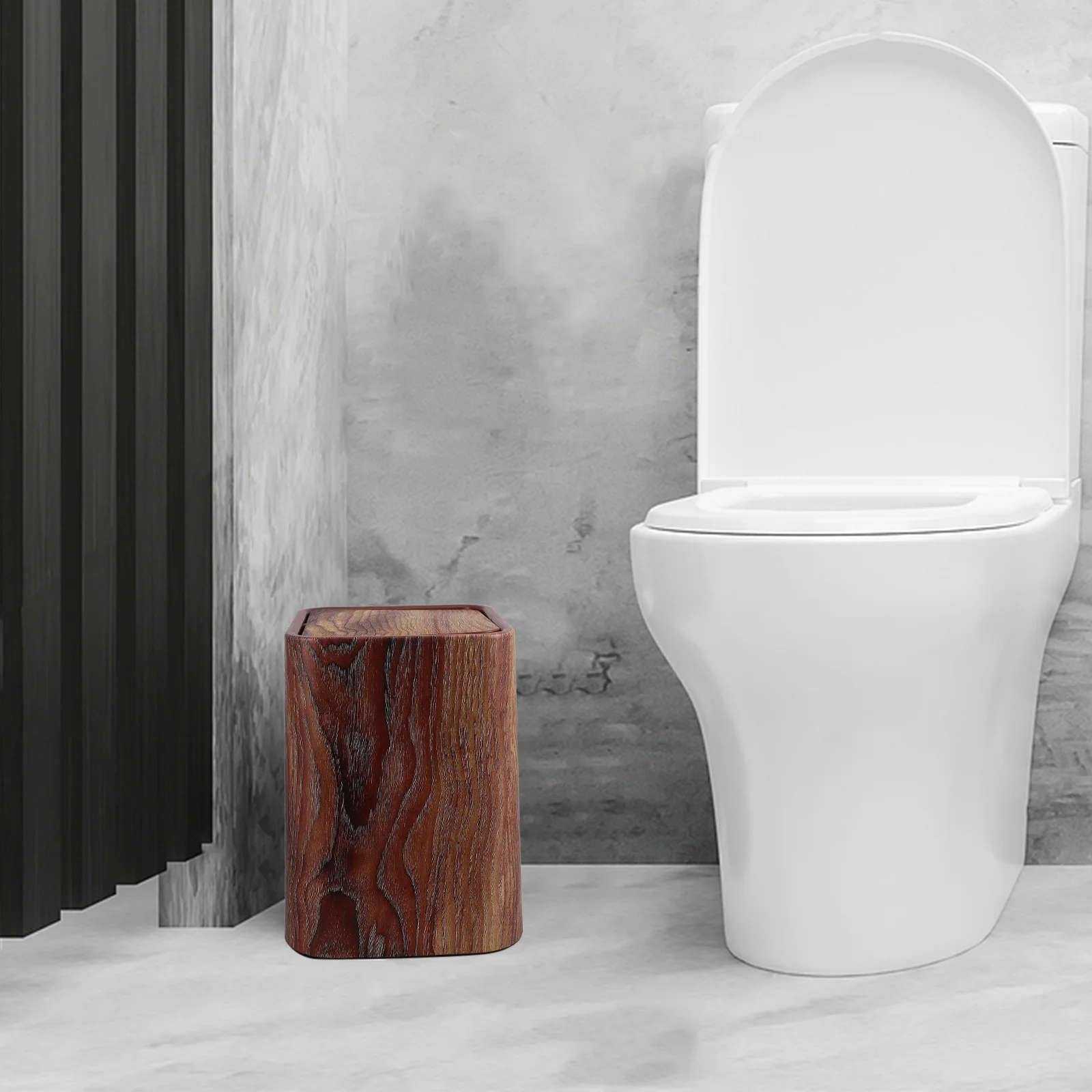 

Vintage Wood Grain Swing Lid Trash Can Retro Style Waste Paper Basket for Home Kitchen Bedroom Bathroom Office Wastebasket