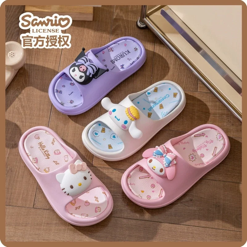 

Аниме-тапочки Hello Kitty, Cinnamoroll, My Melody, Kuromi, летние, мультяшные, нескользящие, с толстой подошвой, милые домашние тапочки, подарок
