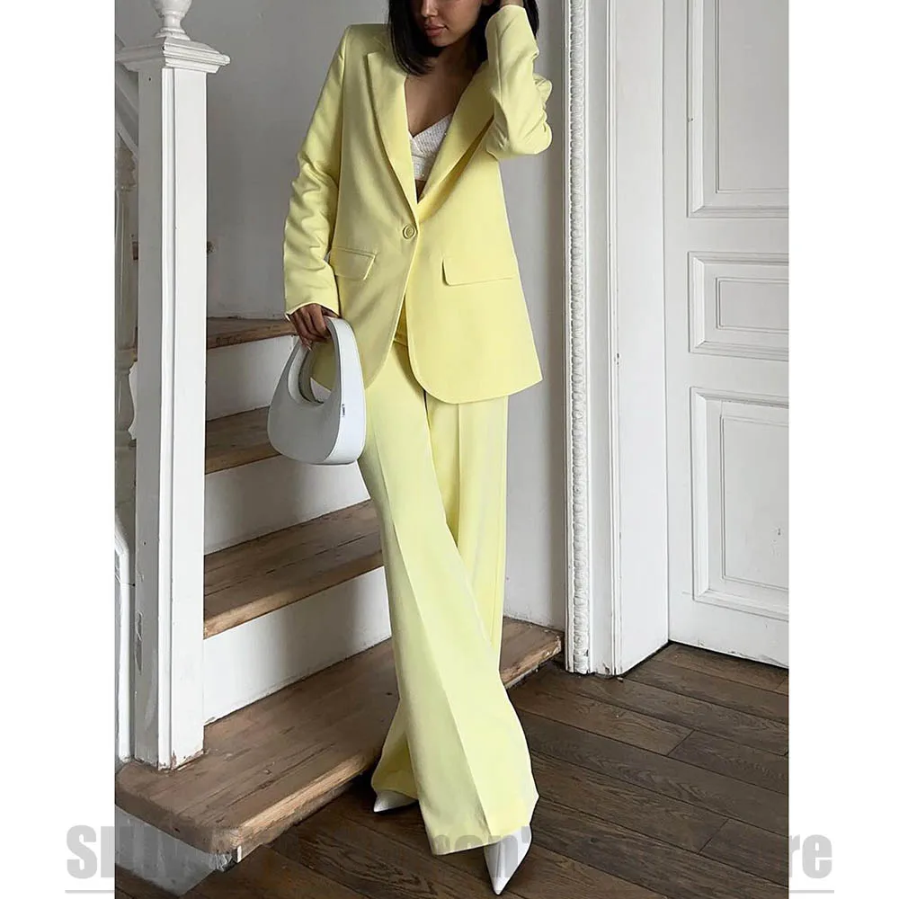 레몬 옐로우 여성 정장 패션 노치 라펠 싱글 버튼 스타일리시 캐주얼 오피스룩 고품질 맞춤 정장