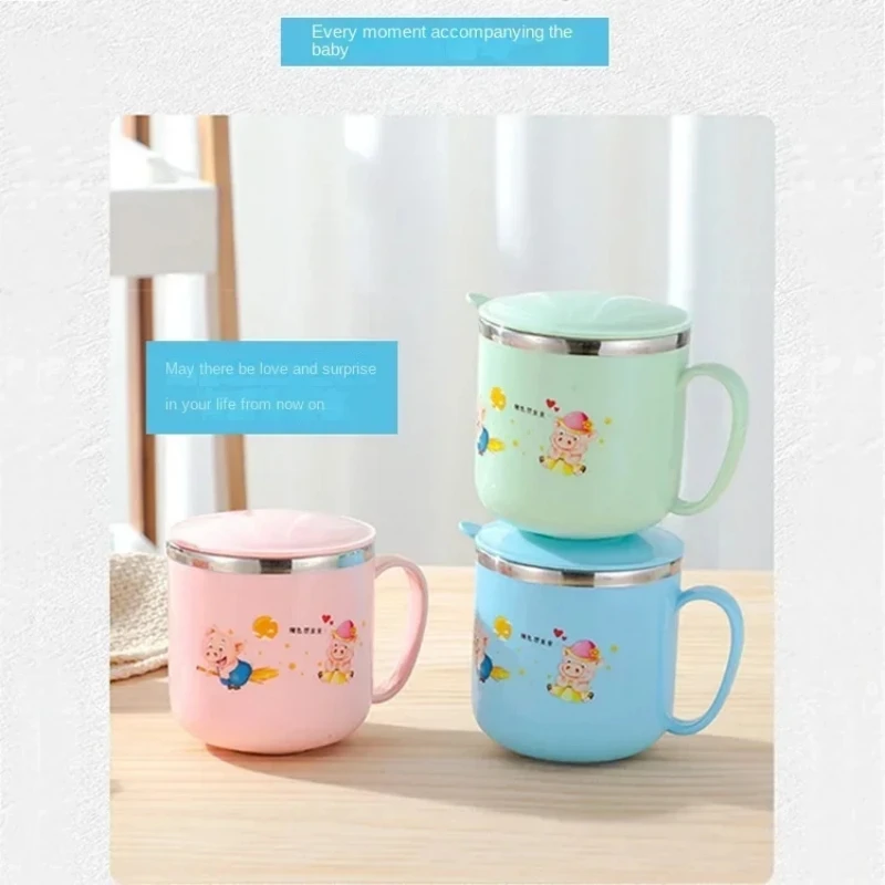 Baby Cartoon Rabbit Water Cup Children's Drinking Water Straw Cup Outdoor School Portable Stainless Steel Drinking Water Cup