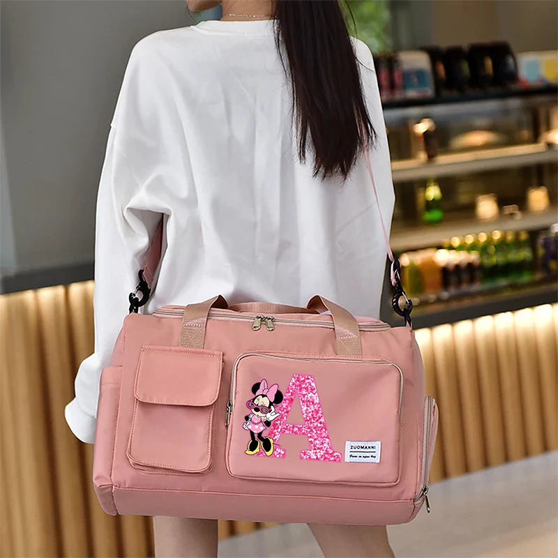 Minnie Mickey Mouse Disney Women Carry on Travel Bag Lady Gym Weekend Duffle Bags with Shoe Compartment Sport Fitness HandBag