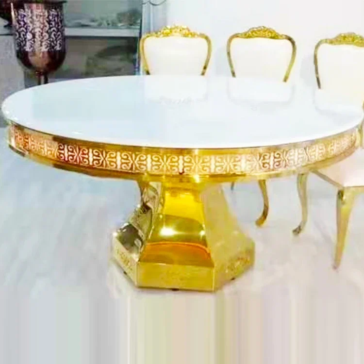 Stainless Steel Metal Base Dinner Round Rotating Centre Marble Top Wedding Furniture Dining Room Set Designs Dining Table