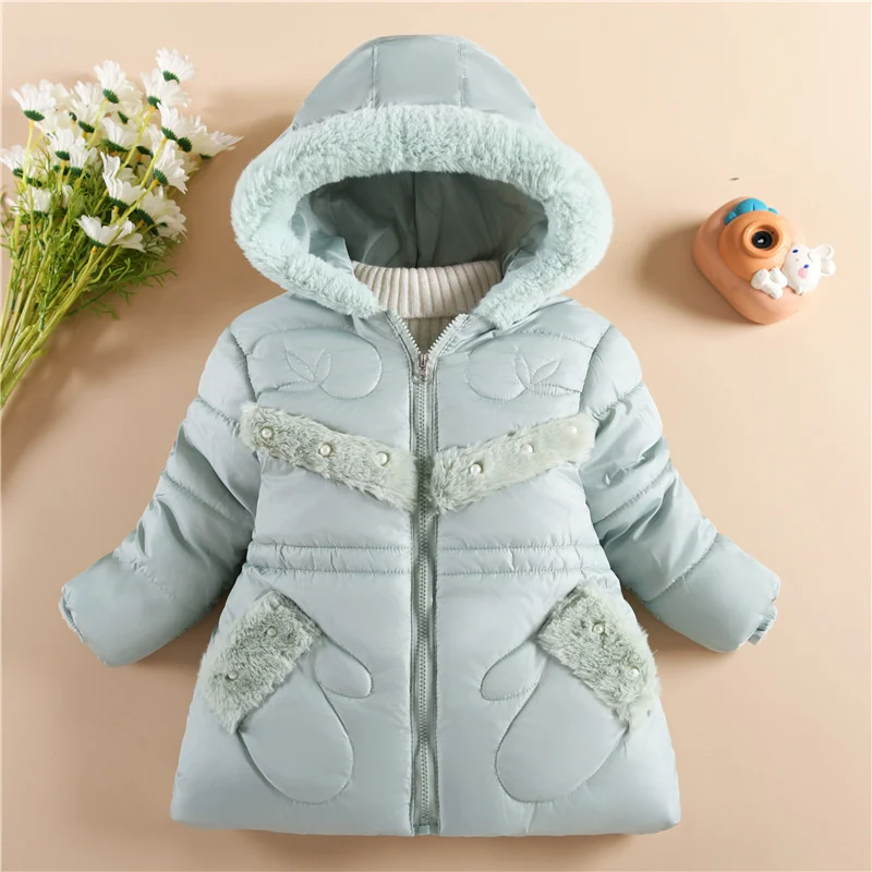 Baby Girls Padded Jackets Winter New Thick Warm Cotton Clothes Coats Lining Plush Hooded Zipper Outerwear Cold Parka Snowsuit