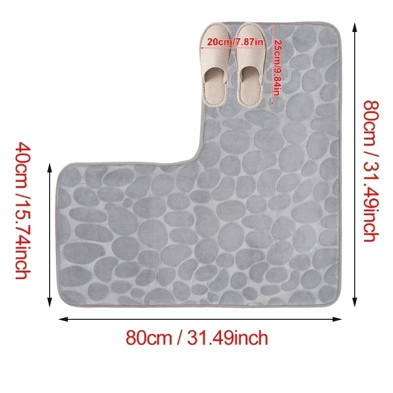 Cobblestone L-Shaped Bathroom Corner Mat Durable Water Absorption Low-Profile Floor Foot Mat Soft Non-slip Bath Mat Bathroom Rug