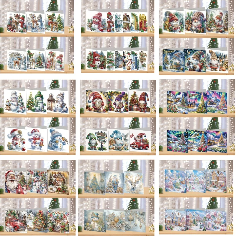 6-12 Stück/Set DIY Diamant-Kunst Weihnachtsgrußkarten-Sets zum Ausdruck Wärmerer Wünsche Diamant-Malerei-Karten für Weihnachten und Neujahr
