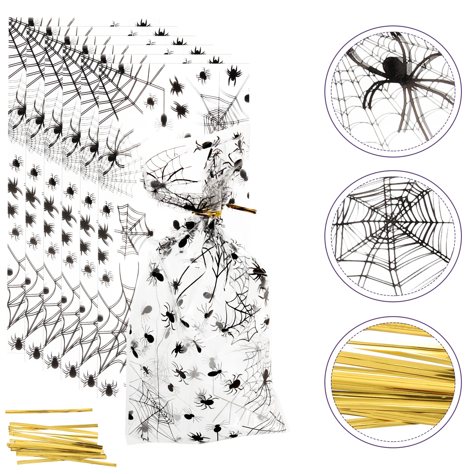 

100 Pcs Spider Flat Pocket Small Treat Bags for Candy Halloween Sweet Toy