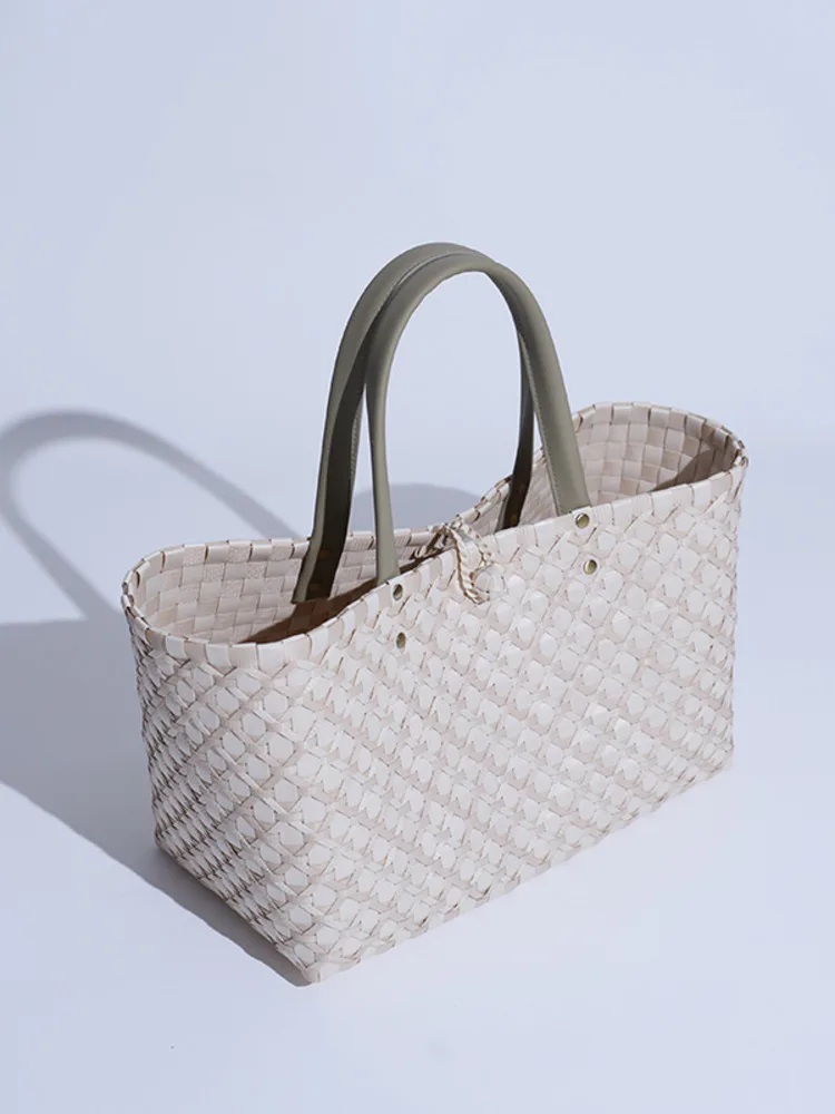 JNMC Simple Buckle Handmade Woven Basket Shopping Bag For Women