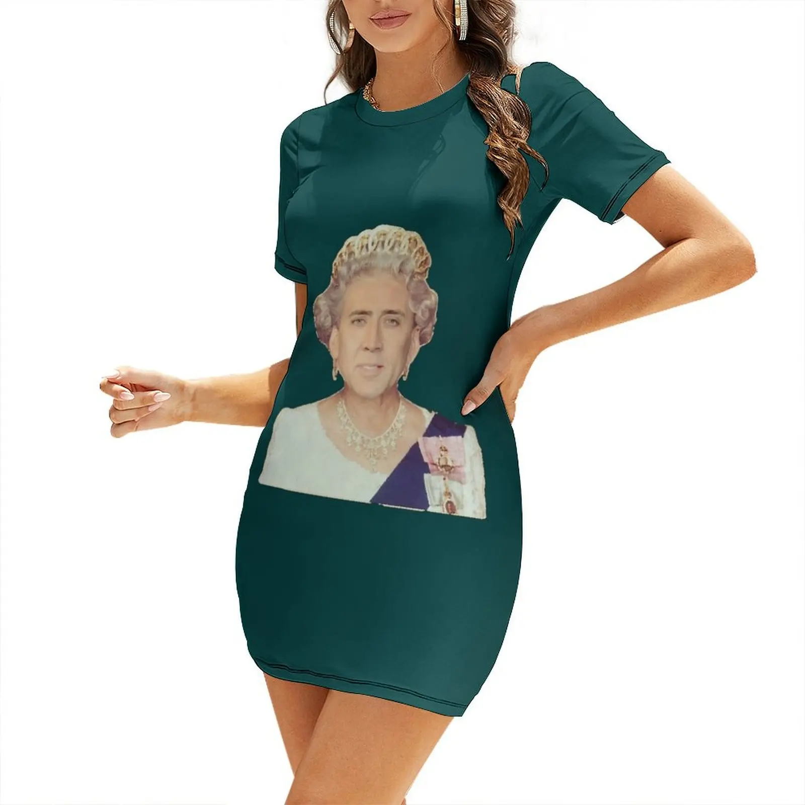 

Nicolas Cage as The Queen - Nicholas Cage - Nick Cage - Nic Short Sleeved Dress women's clothing korea stylish Clothing