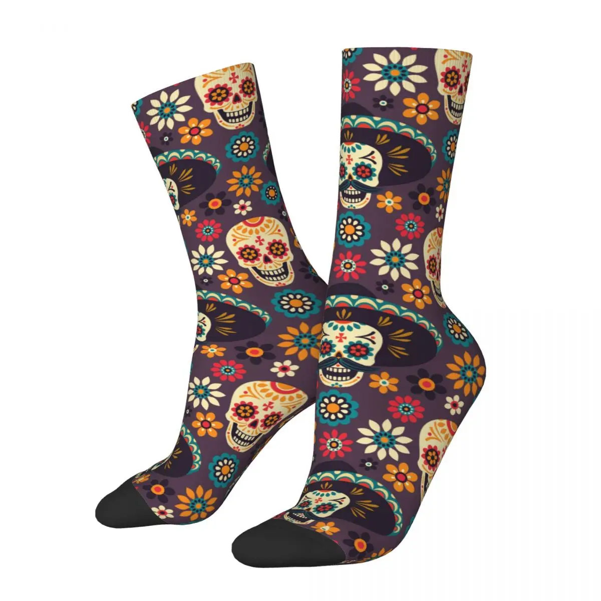 Men's Socks Sugar Skulls And Flowers Retro Harajuku Mexico Sugar Skull Hip Hop Novelty Pattern Crew Crazy Sock Gift Printed