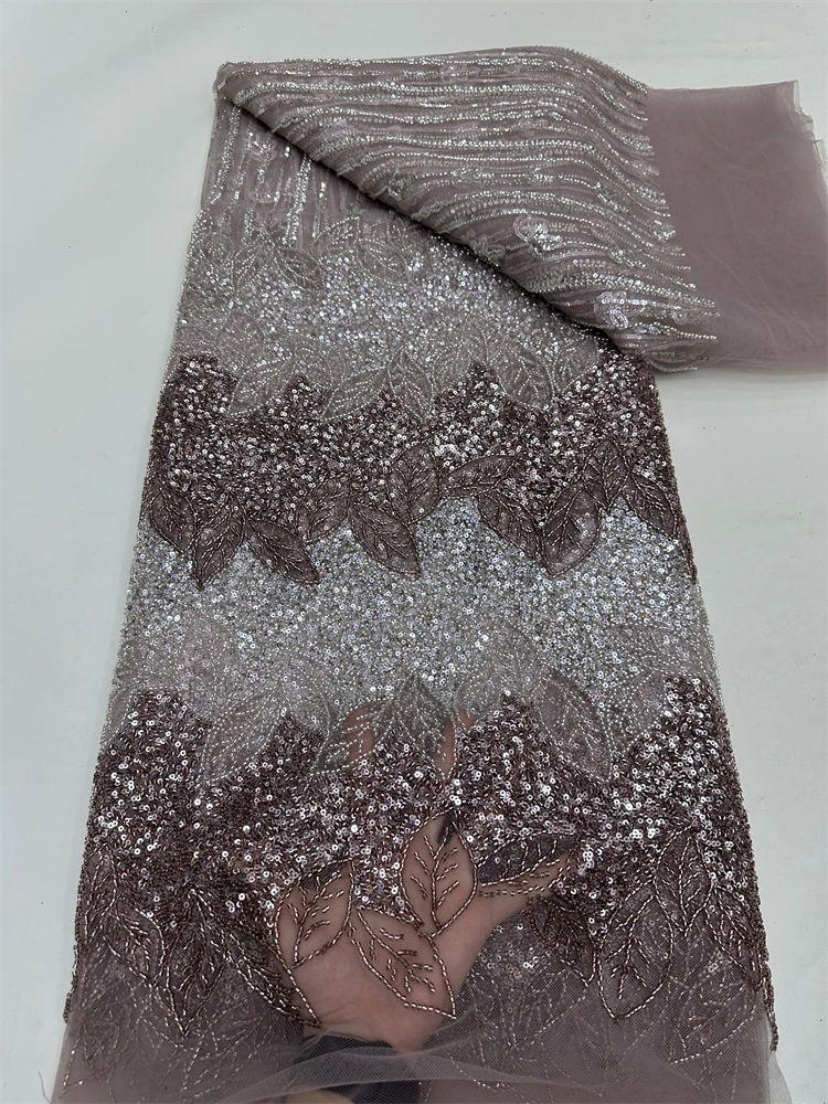 Tessuti di pizzo africano francese con paillettes 2025 Pizzo di perline di alta qualità Abito da sposo nigeriano ricamato Materiale per cucito da festa RF