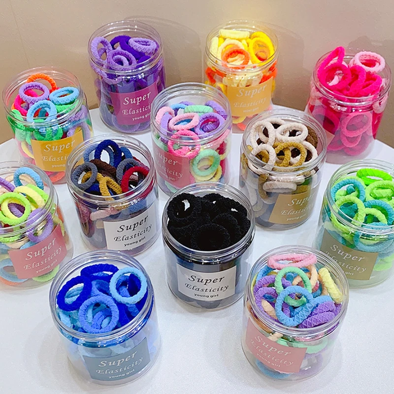 50Pcs/Box Children Girls Elastic Hair Bands Colorful Nylon Headwear Ponytail Headband Scrunchie Rubber Bands Hair Accessories