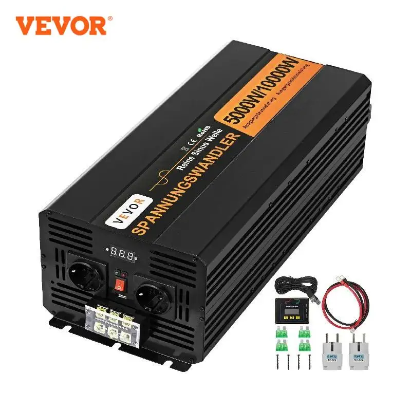 VEVOR Pure Sine Wave Power Inverter 5000W 24V DC to 230V AC 50Hz Peak Power 10000W for Appliances and Solar System Emergency