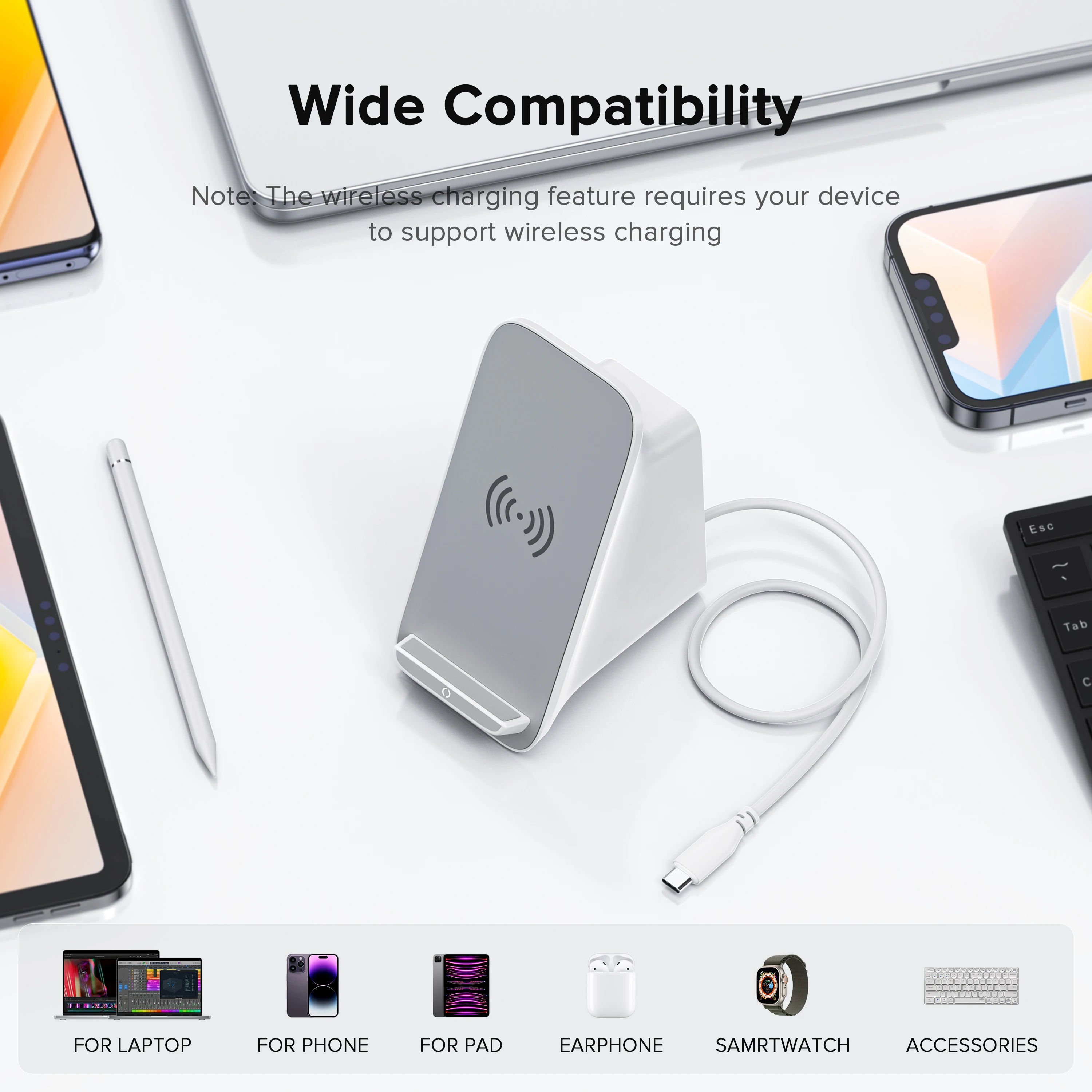 PULWTOP 8-IN-1 Laptop Docking Station, 10W Max Wireless Charging Pad, 4K@60Hz HDMI Display ,5 USB Ports PD100W RJ45, 36W DC