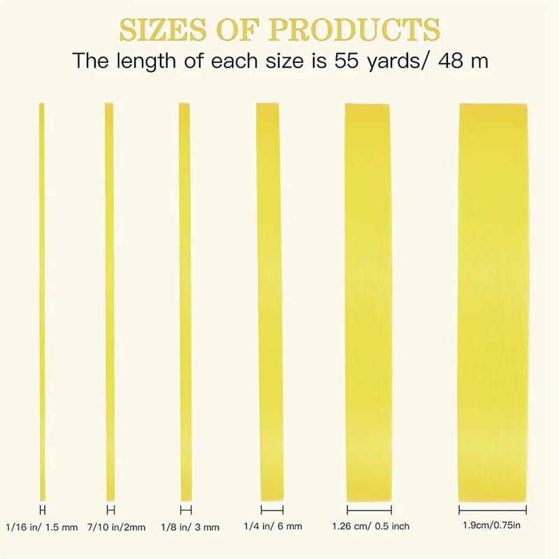 A008 6 Rolls Fine Line Tape 1/16,7/10,1/8,1/4,1/2,3/4 Inch x 55Yard, Fineline Masking Tape, Painters Automotive Masking Tape