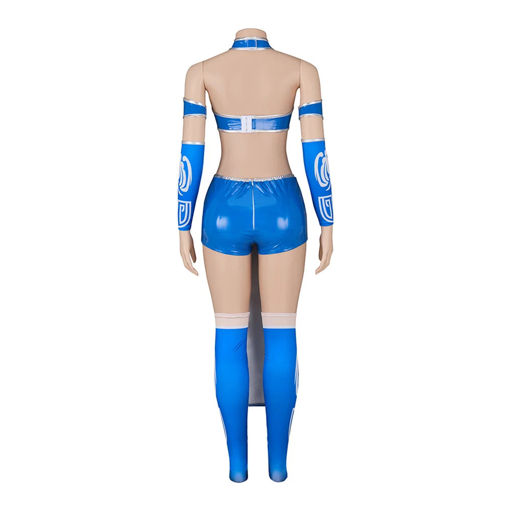 Китана Косплей Костюм Сексуальный Синий Боевой Женский Костюм с Аксессуарами Хэллоуин Карнавальные Наряды